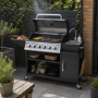 Boss Grill Texas Slimline Outdoor Kitchen - 6 Burner Gas BBQ with Sink and Chopping Board - Black