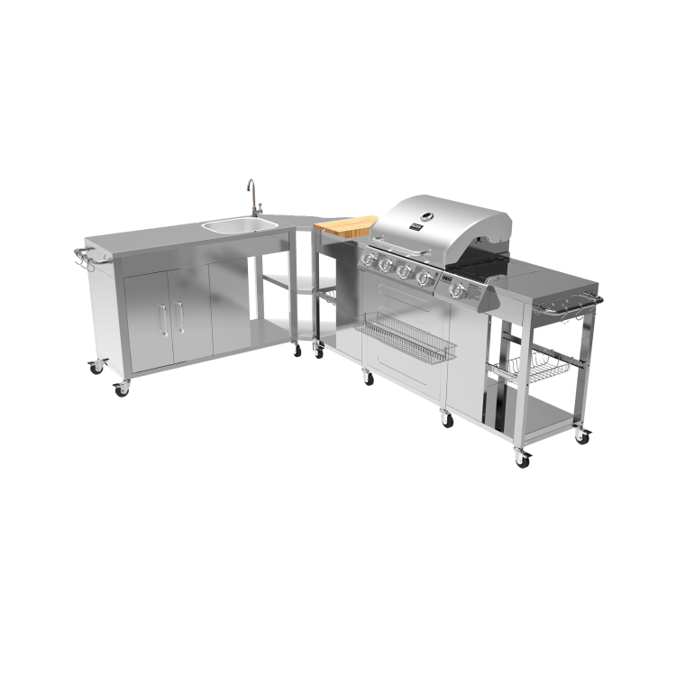 Boss Grill Texas Premium Modular Outdoor Kitchen - 4 Burner Gas BBQ Grill with Side Burner - Stainless Steel