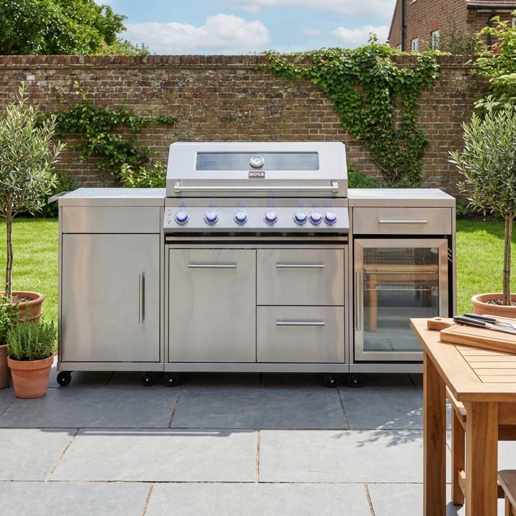 Boss Grill Premium Modular 6 Burner Built-In BBQ with Fridge - Stainless Steel 