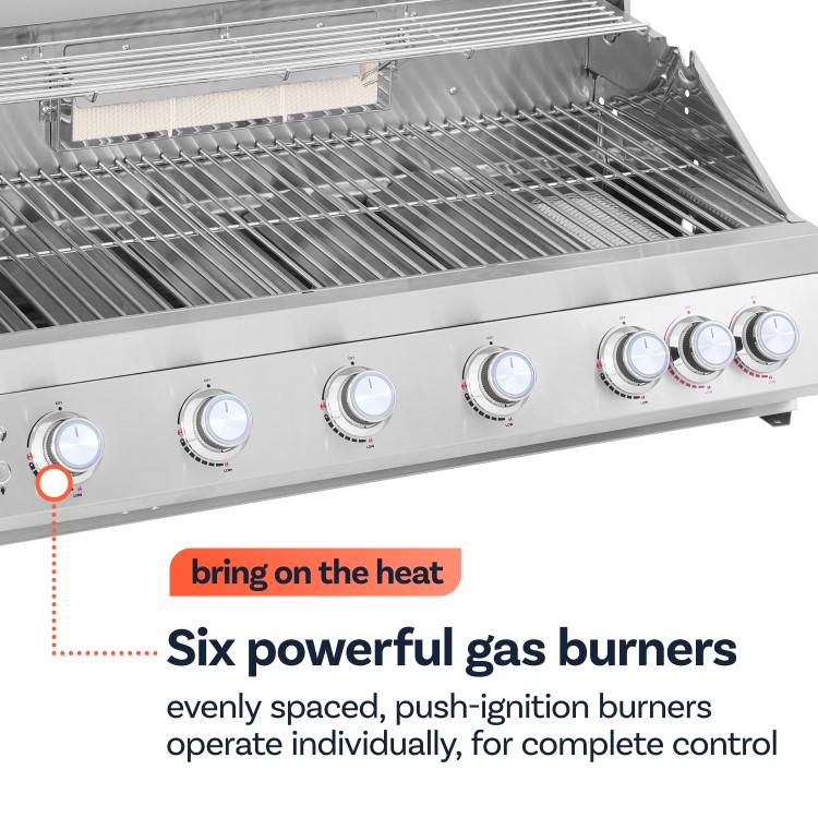 Boss Grill 6 Burner Built-In Gas BBQ - Stainless Steel 