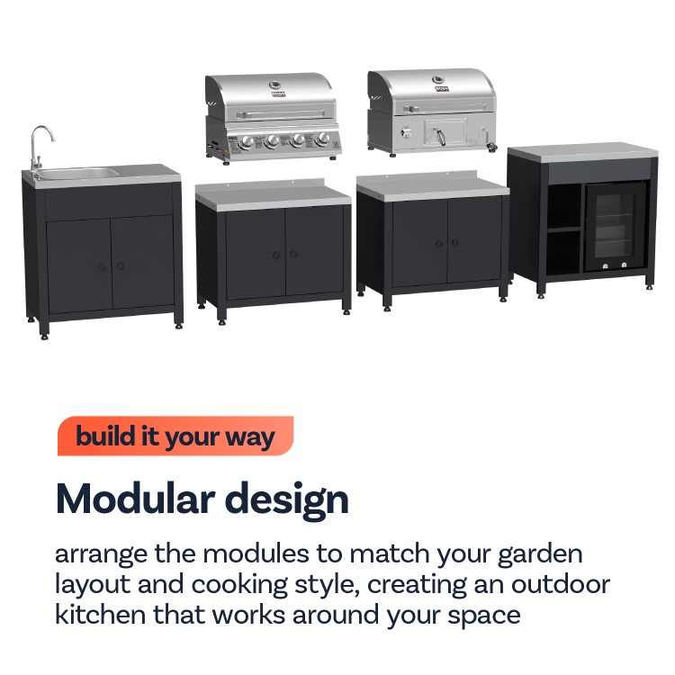 Boss Grill All Star Pro Modular Dual Fuel Outdoor Kitchen - Built-In Gas & Charcoal BBQ with Fridge - Black