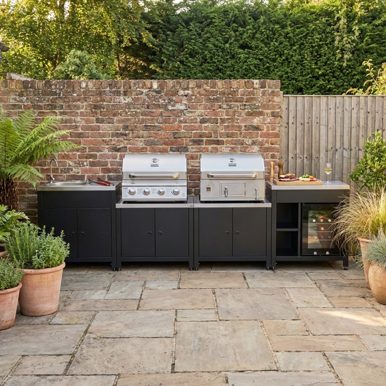 Boss Grill All Star Pro Modular Dual Fuel Outdoor Kitchen - Built-In Gas & Charcoal BBQ with Fridge - Black