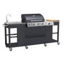 IQBBQKITCHEN Boss Grill Texas Outdoor Kitchen - 4 Burner Gas BBQ Grill with Side Burner - Black