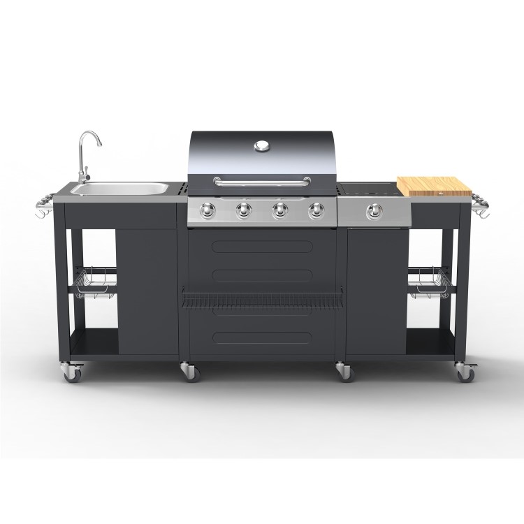 Refurbished Boss Grill Texas Outdoor Kitchen - 4 Burner Gas BBQ Grill with Side Burner - Black