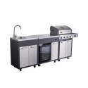 IQBBQKITFIR Boss Grill Outdoor Kitchen - 4 Burner Gas BBQ Grill with Beverage Cooler and Sink - Black