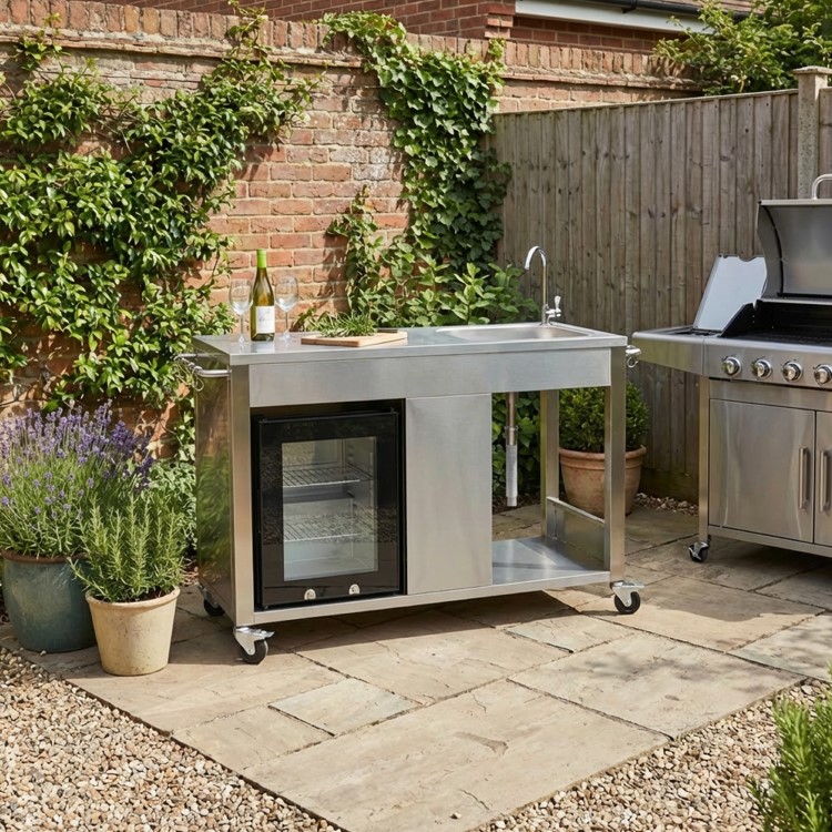 Boss Grill Stainless Steel BBQ Table with Sink and Fridge