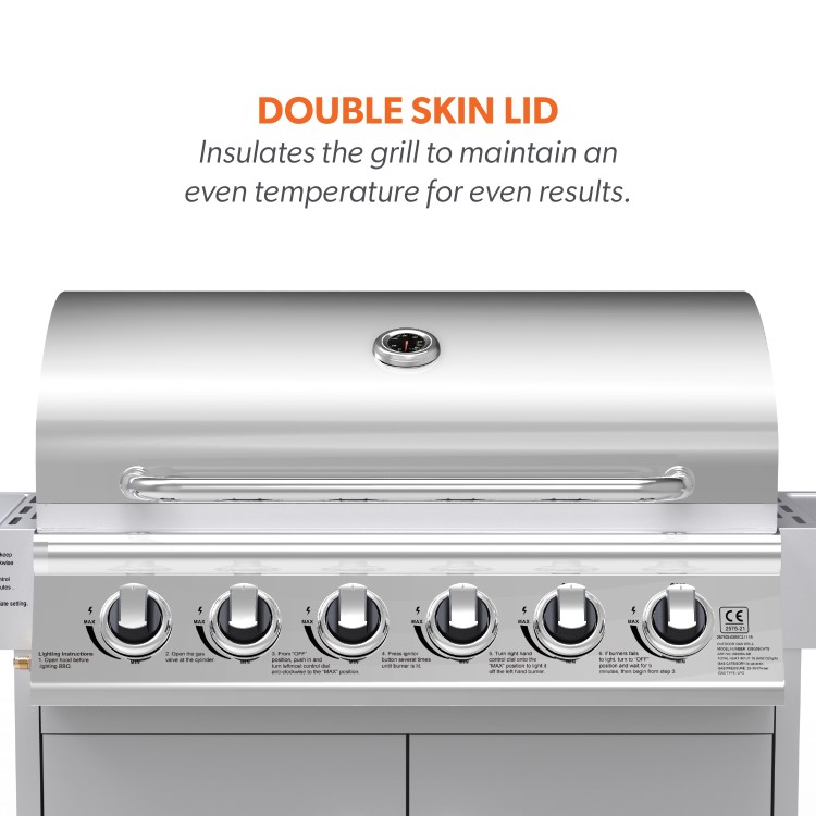 Refurbished Boss Grill Georgia Classic - 6 Burner Gas BBQ Grill with Side Burner - Silver