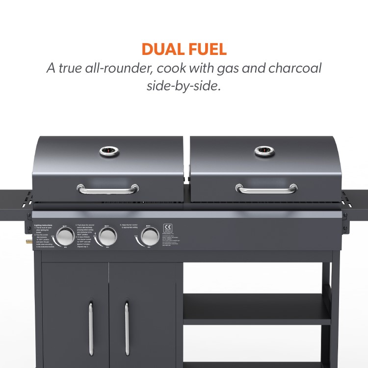 Boss Grill Georgia Dual Fuel - 3 Burner Gas & Charcoal BBQ Grill - Black
