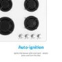 electriQ 60cm Gas on Glass 4 Burner Gas Hob - White Glass