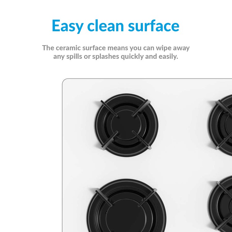 electriQ 60cm Gas on Glass 4 Burner Gas Hob - White Glass