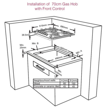 iQ 70cm 5 Burner Gas Hob - Stainless Steel