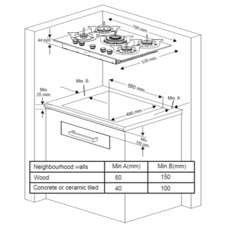 iQ 70cm 5 Burner Gas on Glass Hob - Mirrored Finish 