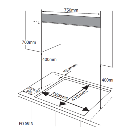 iQ 77cm Black Glass on Gas 5 Burner Gas Hob