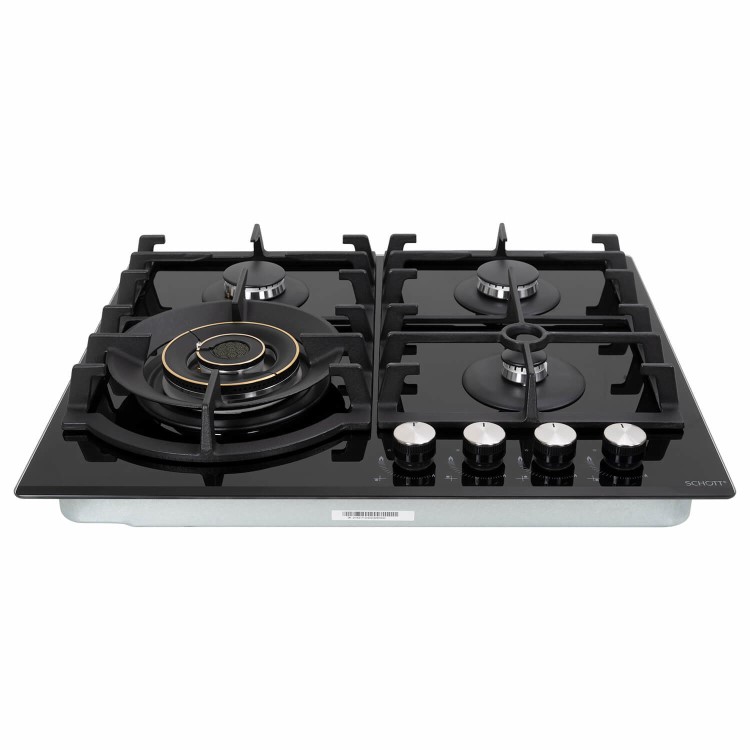 electriQ 60cm 4 Burner Gas on Glass Hob - Black