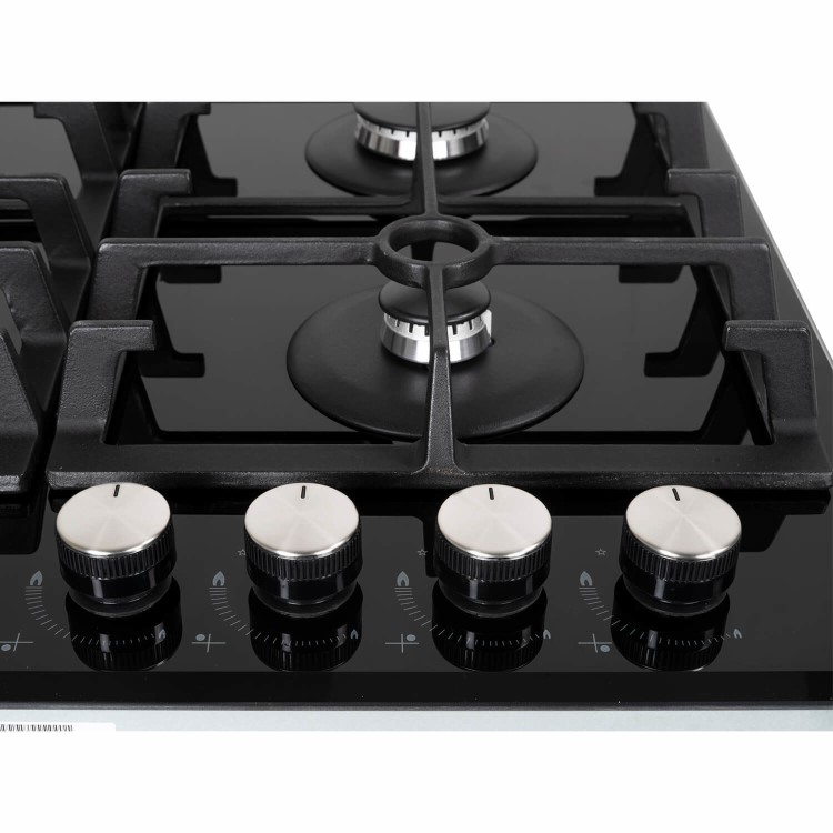 electriQ 60cm 4 Burner Gas on Glass Hob - Black
