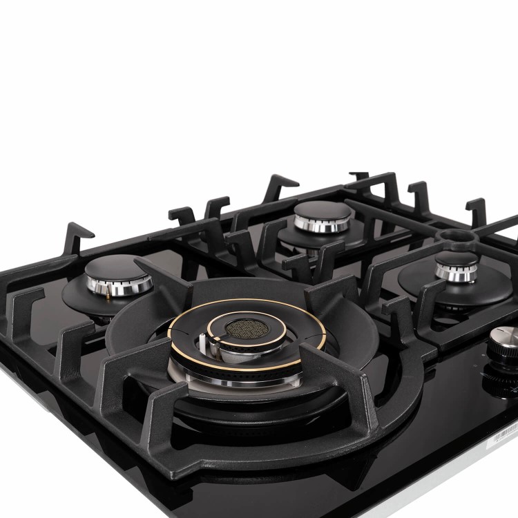 electriQ 60cm 4 Burner Gas on Glass Hob - Black