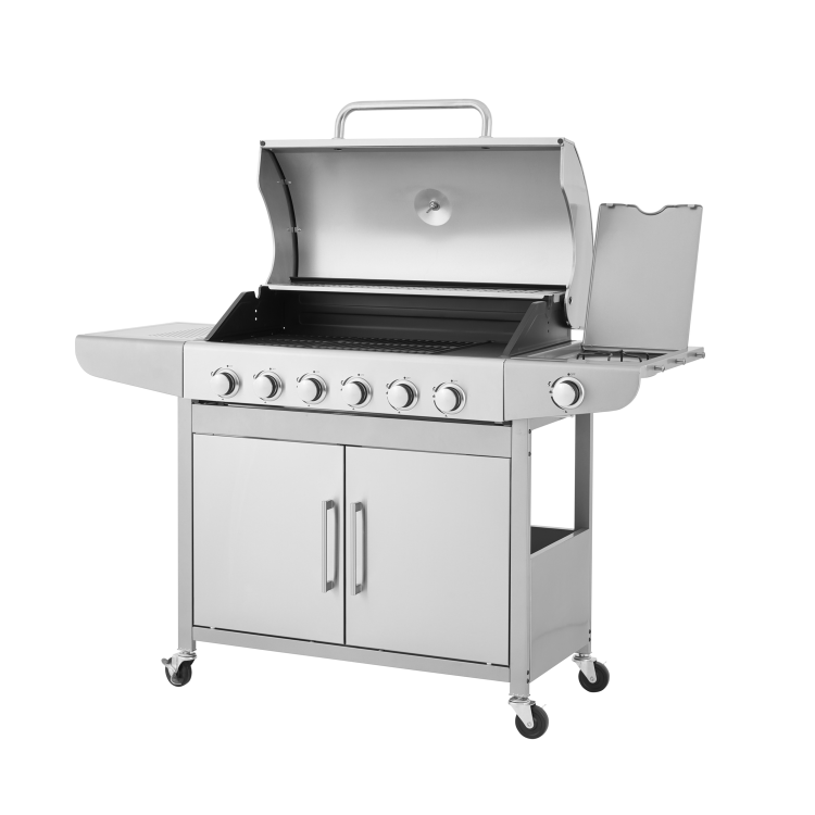 Boss Grill Georgia Classic - 6 Burner Gas BBQ Grill with Side Burner - Silver
