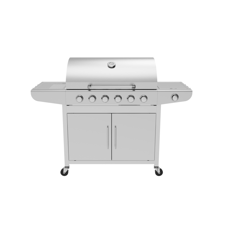 Boss Grill Georgia Classic - 6 Burner Gas BBQ Grill with Side Burner - Silver
