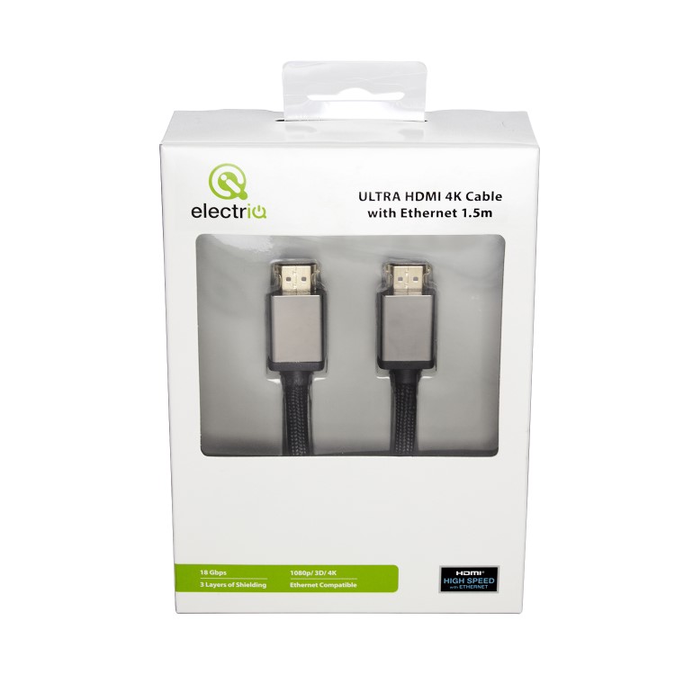 electriQ 4K HDR HDMI 18Gbps Metal Plated 1.5m Braided Cable