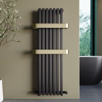 Gunmetal Vertical Single Panel Radiator with Brass Towel Bars 1200 x 500mm - Iraya