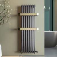 Gunmetal Vertical Single Panel Radiator with Brass Towel Bars 1200 x 500mm - Iraya