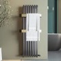 Gunmetal Vertical Single Panel Radiator with Brass Towel Bars 1200 x 500mm - Iraya