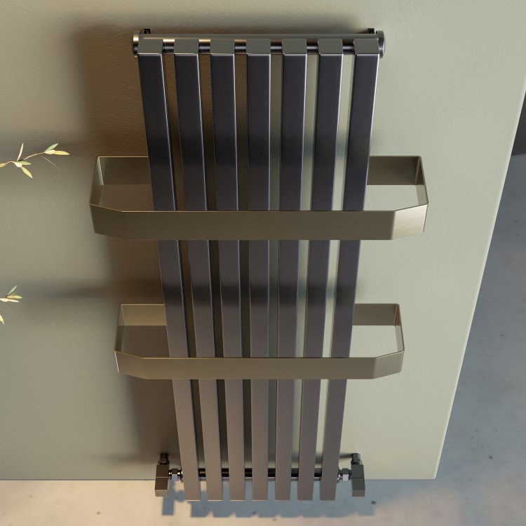 Gunmetal Vertical Single Panel Radiator with Brass Towel Bars 1200 x 500mm - Iraya