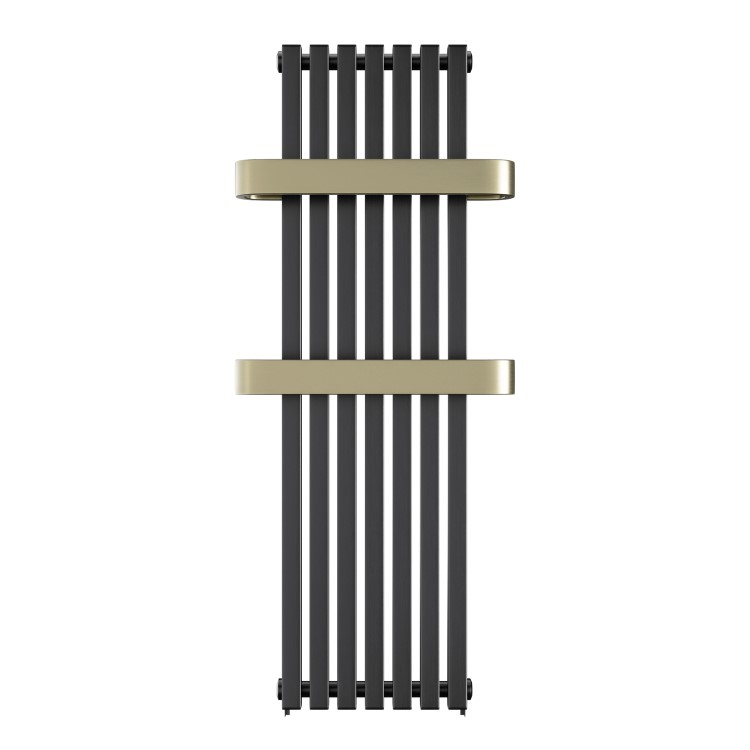 Gunmetal Vertical Single Panel Radiator with Brass Towel Bars 1200 x 500mm - Iraya