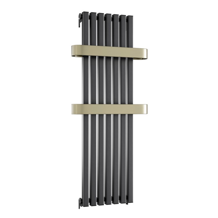 Gunmetal Vertical Single Panel Radiator with Brass Towel Bars 1200 x 500mm - Iraya