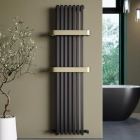 Gunmetal Vertical Single Panel Radiator with Brass Towel Bars 1600 x 500mm - Iraya