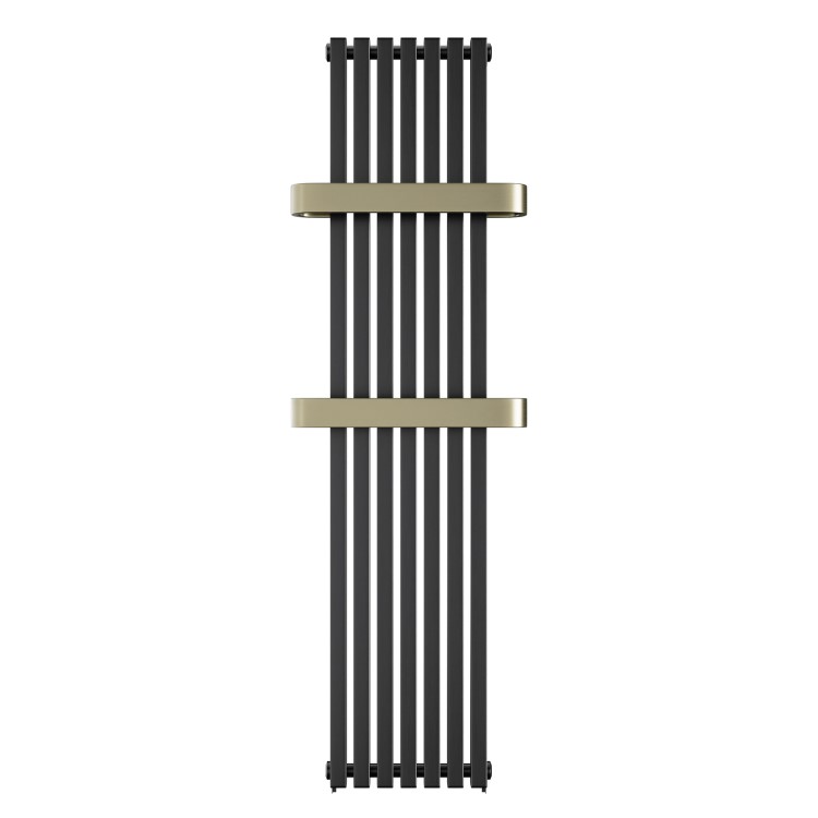Gunmetal Vertical Single Panel Radiator with Brass Towel Bars 1600 x 500mm - Iraya