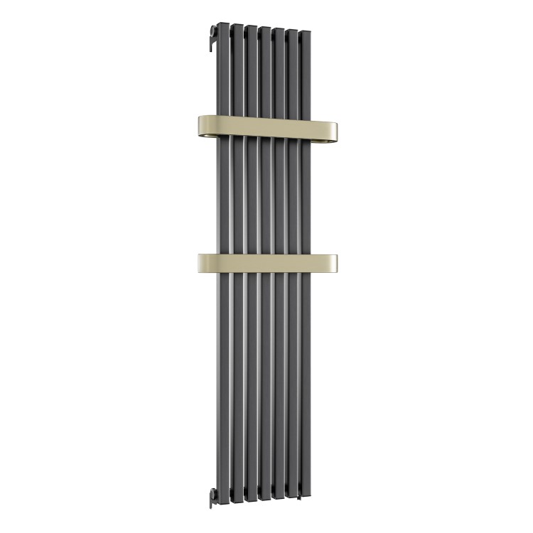 Gunmetal Vertical Single Panel Radiator with Brass Towel Bars 1600 x 500mm - Iraya