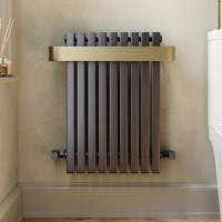 Gunmetal Single Panel Radiator with Brass Towel Bar 600 x 600mm - Iraya