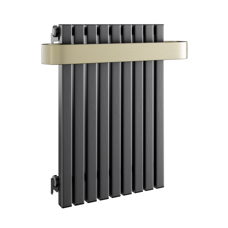 Gunmetal Single Panel Radiator with Brass Towel Bar 600 x 600mm - Iraya