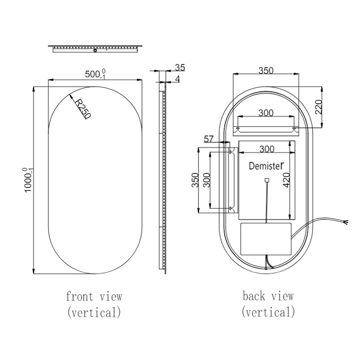 ONLY OPENED - Oval Backlit Heated Bathroom Mirror with Lights 500 x 1000mm - Irena