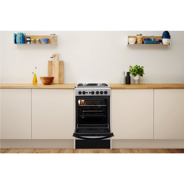 Refurbished Indesit IS5G1PMSS 50cm Single Oven Gas Cooker Silver