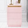 Pink High Gloss 3 Drawer Bedside Table with Metallic Trim - Isabella