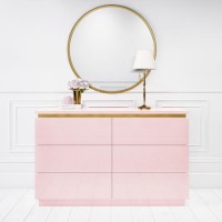 Pink High Gloss Wide Chest of Drawers with a Gold Trim - Isabella  Pink High Gloss Wide Chest of Drawers with a Gold Trim - Isabella