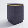 Navy Blue 3 Drawer Bedside Table with Metallic Trim - Isabella