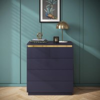 Navy Blue Chest of 5 Drawers with Metallic Trim - Isabella Navy Blue Chest of 5 Drawers with Metallic Trim - Isabella