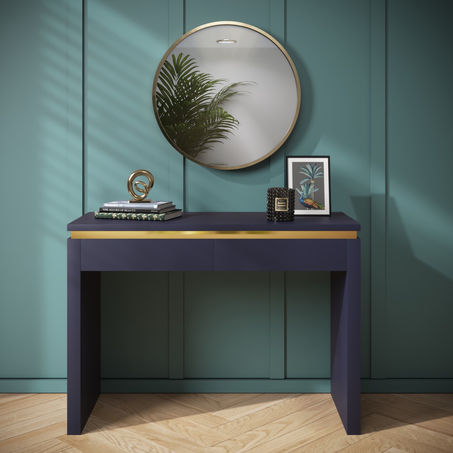 navy blue dressing table Navy Blue Modern Dressing Table with 2 Drawers - Zion - Page 1