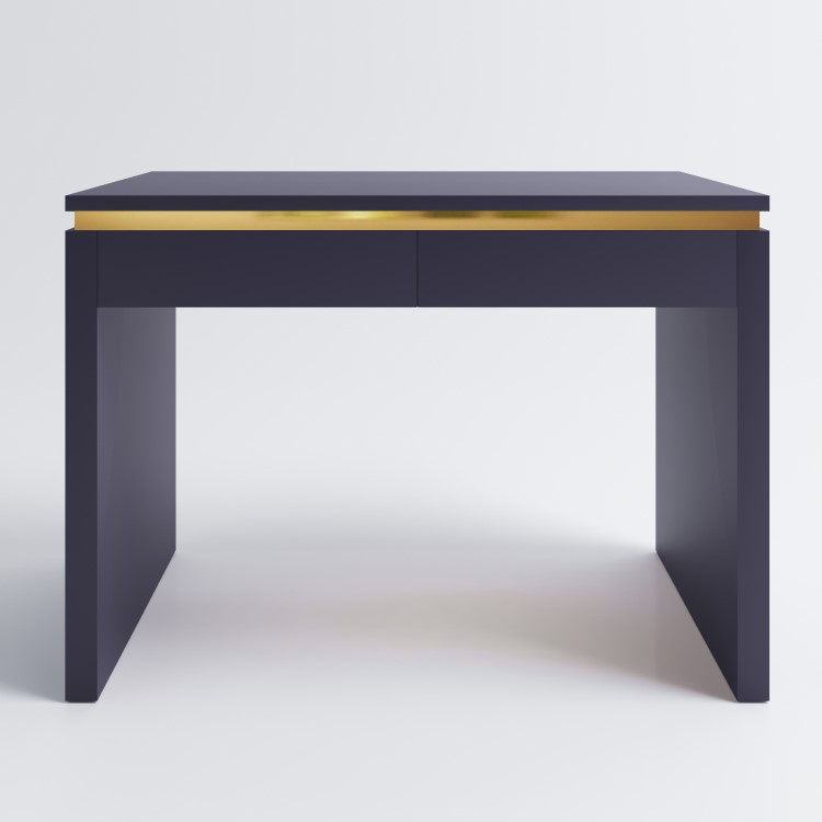 Navy Blue Dressing Table with 2 Drawers and Metallic Trim - Isabella