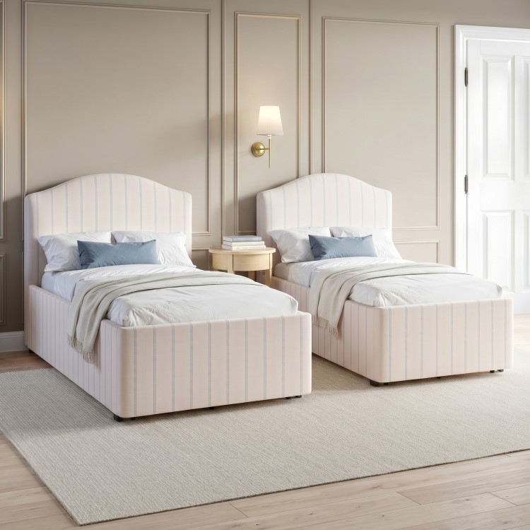 Cream Upholstered Single Bed Frame with Storage Drawer - Isabelle