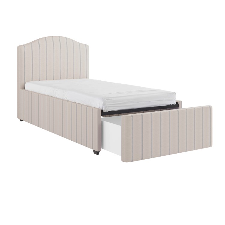 Cream Upholstered Single Bed Frame with Storage Drawer - Isabelle