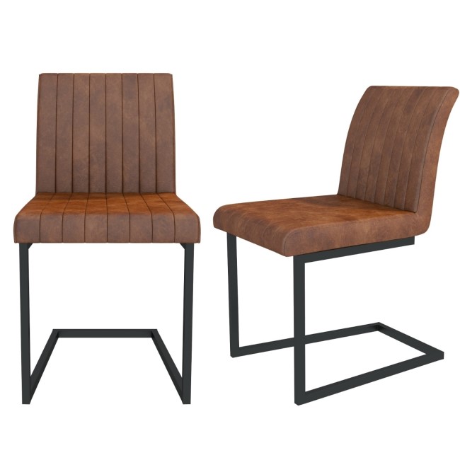 Pair of Faux Leather Industrial Dining Chairs in Tan - Isaac