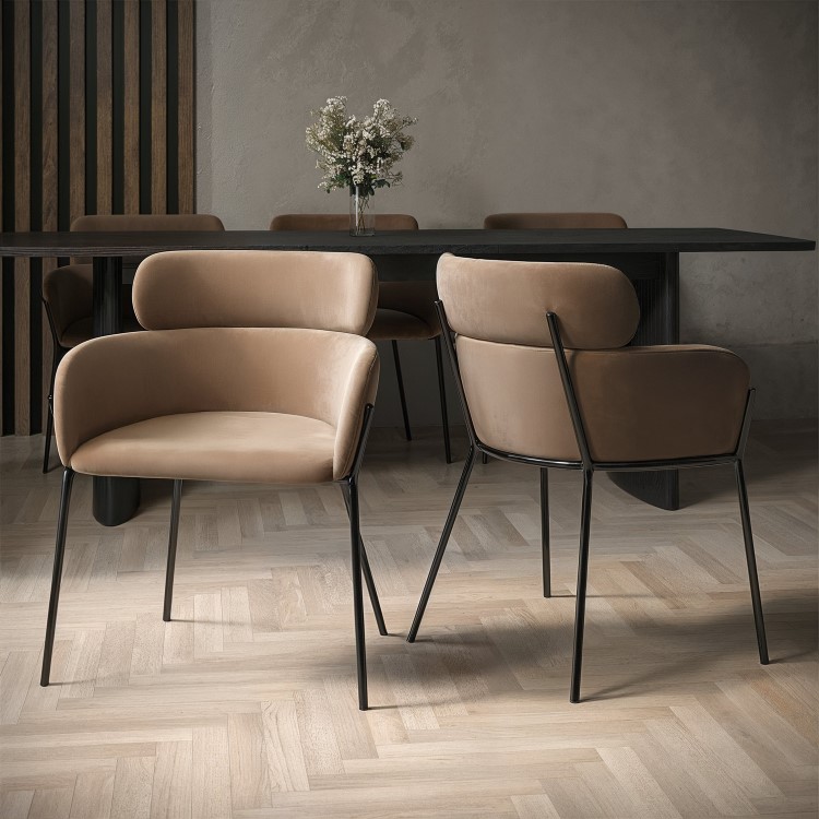 Set of 2 Beige Velvet Curved Dining Chairs - Isla