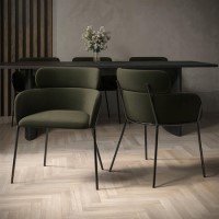 Set of 2 Green Velvet Curved Dining chairs - Isla