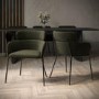 Set of 2 Green Velvet Curved Dining chairs - Isla