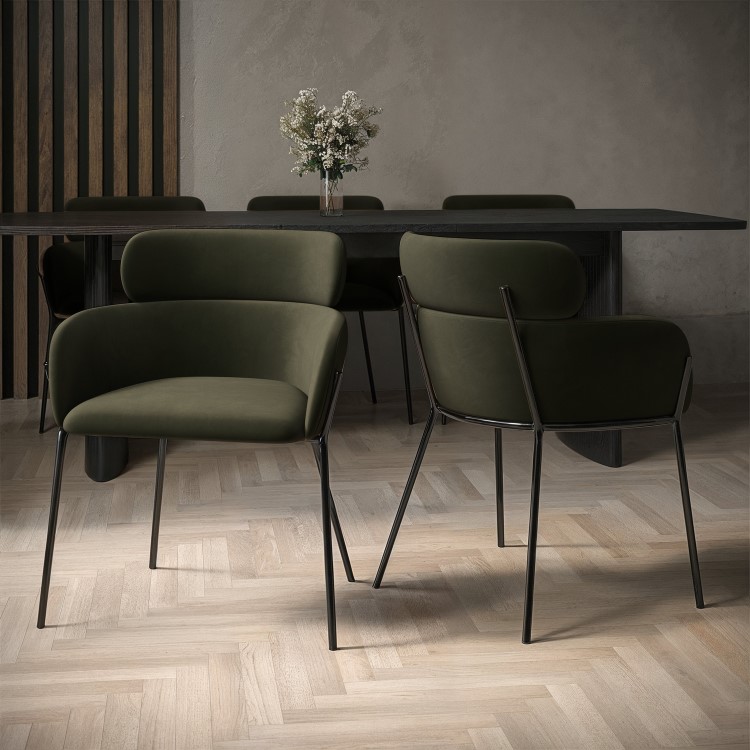 Set of 2 Green Velvet Curved Dining chairs - Isla