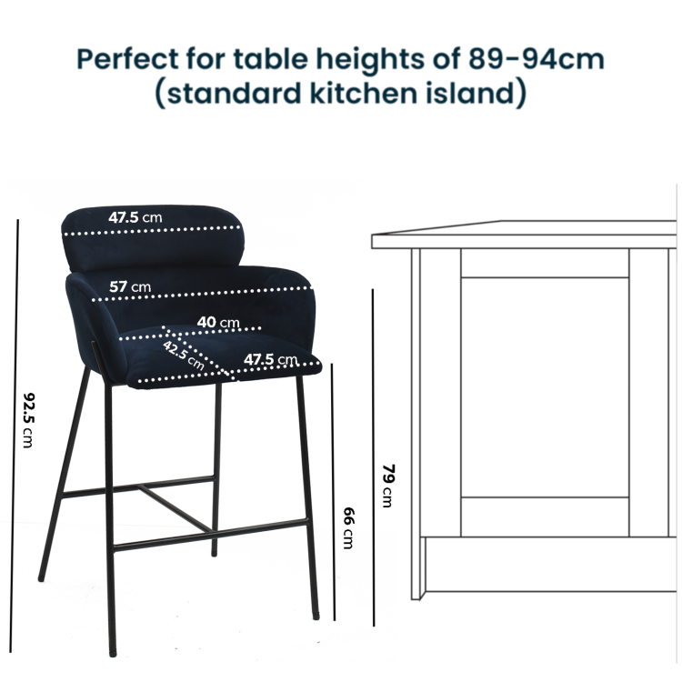 Navy Velvet Curved Kitchen Stool with Back - Isla